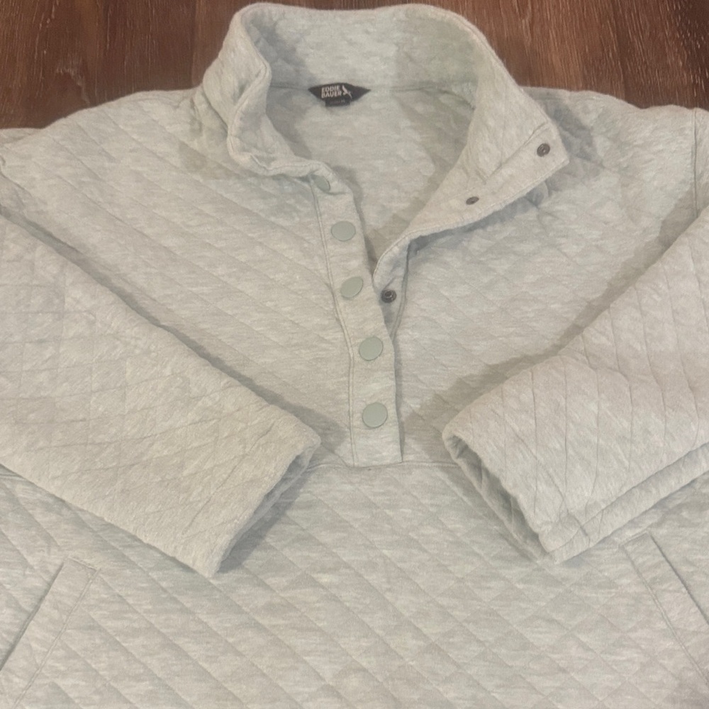 Quilted Pullover Sweatshirt in Light Green Eddie Bauer XL - Picture 2 of 4